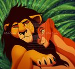  annoying_watermark brown_eyes brown_fur canon_couple claws consort cuddling disney djcoulz eye_contact feline female feral fur grass green_eyes lion_king_style lions love lying male mammal mane on_back romantic simple_background smile the_lion_king uru uru_(the_lion_king) watermark yellow_fur 