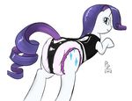 blue_eyes clothing cutie_mark diaper equine female feral friendship_is_magic hair horn horse leather looking_at_viewer mammal my_little_pony plain_background pony ponypadding purple_hair rarity_(mlp) smile solo unicorn white_background 