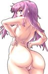  1girl anus ass back breasts curvy female from_behind hands_on_hips hips large_breasts long_hair looking_back mayo muscle no_hat nude open_mouth patchouli_knowledge photoshop photoshop_edit plump pose purple_eyes purple_hair pussy sideboob solo touhou uncensored wide_hips 