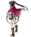  atelier_(series) atelier_totori back black_dress black_hair boots cape dress full_body hair_ornament knee_boots long_hair maromi_(am97) mimi_houllier_von_schwarzlang ponytail purple_eyes shawl solo thighhighs white_background white_legwear 