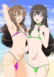  2boys ahoge androgynous armpits beach belly_chain bikini black_hair blog_photo_shoot blue_eyes blush brown_hair bulge censored crossdressing erect_nipples green_eyes happy highres hotaru-kun&#039;s_crossdressing hotaru-kun's_crossdressing houkago_josou_tsundere_bitch jewelry jewlery long_hair male male_focus micro_bikini misaki_kei mosaic_censoring multiple_boys navel sakura_tsubasa smile studio_sunadokei swimsuit trap yaoi 