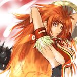  1girl armpits arms_up breasts cleavage headband long_hair nayuta_(makutsu_no_dabun) purple_eyes queen&#039;s_blade queen's_blade red_hair risty sideboob solo very_long_hair 