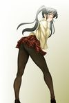  ass blush from_behind grey_hair kesuida legs long_hair looking_back original pantyhose skirt solo twintails yellow_eyes 