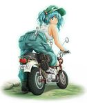  alternate_costume ao_usagi ass bare_shoulders bent_over blue_eyes blue_hair boots breasts contemporary gloves ground_vehicle hair_bobbles hair_ornament kawashiro_nitori key looking_back medium_breasts minibike motor_vehicle motorcycle no_bra overalls pun revision screwdriver short_hair sideboob smile solo tank_top touhou two_side_up wrench 