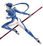  ass blue_hair earrings fate/stay_night fate_(series) gae_bolg genderswap genderswap_(mtf) jewelry lancer long_hair pauldrons polearm ponytail red_eyes solo spear tori_(driftwood) weapon 