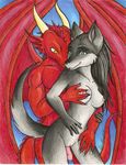  angelaito anthro blue_eyes breast_grab breasts canine dragon duo erection female from_behind grey_body grope holding interspecies knowntobite male mammal nipples nude penis red_body red_dragon standing straight syn synkardis wings wolf 