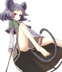  :&lt; animal_ears barefoot capelet dress grey_hair jewelry kuronuko_neero mouse_ears mouse_tail nazrin panties pantyshot pendant red_eyes short_hair skirt solo tail touhou underwear upskirt white_panties 