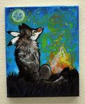  ambiguous_gender blondefoxy canine coyote feather_in_hair feral fire mammal moon night outside solo tribal 