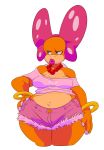  2015 absurd_res anthro big_breasts big_lips blue_eyes bracelet breasts cleavage clothed clothing cutoffs denim denim_shorts female hair_bow hair_ribbon hi_res jewelry koopa koopaling lips mario_bros midriff necklace nintendo non-mammal_breasts pouting ribbons scalie shirt shorts simple_background slb solo thick_thighs video_games voluptuous wendy_o_koopa white_background wide_hips 