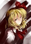  ascot blonde_hair hair_ribbon kz_nagomiya looking_at_viewer red_eyes ribbon rumia short_hair smile solo touhou 