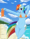  anthro anthrofied beach bikini bottomless breasts clothed clothing cutie_mark desingahv equine female friendship_is_magic hair half-dressed horse invalid_tag mammal mane multi-colored_hair my_little_pony navel open_mouth pegasus pony pose pussy rainbow_dash_(mlp) rainbow_hair rainbow_tail sand seaside skimpy solo swimsuit tight_clothing wings 