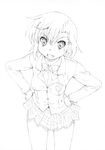  bad_id bad_pixiv_id breasts greyscale hands_on_hips kesuida looking_at_viewer medium_breasts misaka_mikoto monochrome school_uniform short_hair simple_background skirt solo to_aru_majutsu_no_index white_background 