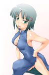  aizawa_sakuya blush breasts china_dress chinese_clothes dress green_eyes green_hair hayate_no_gotoku! kesuida looking_at_viewer medium_breasts no_panties short_hair smile solo 