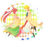  ali_baba_saluja blonde_hair chinese_clothes closed_eyes earrings freestyle18 hair_ornament hair_rings holding_hands jewelry long_hair magi_the_labyrinth_of_magic red_hair ren_kougyoku short_hair smile 