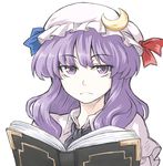  book crescent hat kuro_goma_(kakkou11) patchouli_knowledge portrait purple_eyes purple_hair revision solo touhou 