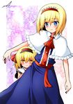  alice_margatroid alice_margatroid_(pc-98) blonde_hair blue_eyes blush capelet dual_persona flying_sweatdrops hairband hiding looking_at_viewer multiple_girls smile touhou touhou_(pc-98) yellow_eyes yua_(checkmate) 