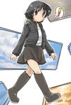  1girl alternate_costume black_eyes black_hair boots gaketsu jacket jewelry looking_at_viewer necklace nichijou shinonome_nano short_hair skirt solo winding_key 