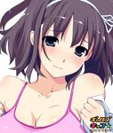  bare_shoulders black_hair blue_eyes blush breasts circle_hitori cleavage copyright_name gals_kiss hairband large_breasts lips short_hair solo suzui_rie transparent_background 