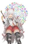  adapted_costume black_legwear fujiwara_no_mokou highres kiseru long_hair pipe red_eyes revision silver_hair solo thighhighs touhou yunar 