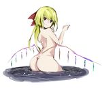  ass ayasekira bad_id bad_pixiv_id blonde_hair flandre_scarlet long_hair looking_back low_wings nude older red_eyes side_ponytail simple_background sketch solo standing touhou wading water white_background wings 