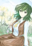  ascot flower green_hair kazami_yuuka kz_nagomiya plaid red_eyes shirt short_hair skirt smile solo touhou umbrella 