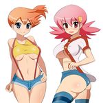  2girls akane_(pokemon) ass breasts gym_leader halubato harubato highres kasumi_(pokemon) multiple_girls nintendo orange_hair pink_hair pixiv_manga_sample pokemon resized underboob 