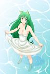  animal_ears breasts cleavage green_hair kesuida long_hair medium_breasts original smile solo very_long_hair wading 