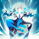  albireo_01x bad_id bad_pixiv_id blue_eyes blue_fire fire floating_hair gloves glowing glowing_eyes grey_hair lips long_hair lunatic_(tiger_&amp;_bunny) male_focus pale_skin revision silver_hair solo tiger_&amp;_bunny white_hair yuri_petrov 