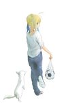  ahoge artoria_pendragon_(all) bad_id bad_pixiv_id ball blonde_hair casual cat denim fate/stay_night fate_(series) food from_behind hair_ribbon highres jeans looking_back pants popsicle ribbon saber shirt shoes sneakers soccer_ball solo t-shirt telstar 