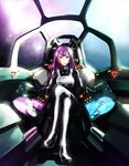  absurdres astro_plan boots cockpit crossed_legs galaxy headset highres hime_cut koenigsegg long_hair mecha pilot_suit purple_hair science_fiction sitting solo space star_(sky) vest yf-11 zijing 