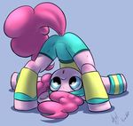  ass_up atryl blue_eyes butt clothed clothing equine female feral friendship_is_magic hair horse looking_back mammal my_little_pony open_mouth pink_hair pinkie_pie_(mlp) pony short solo sweat upside_down 