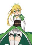  bad_id bad_pixiv_id bike_shorts blonde_hair blush breasts cameltoe cleavage green_eyes highres leafa long_hair medium_breasts pini ponytail solo sword_art_online thighhighs 