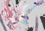  1girl ass blue_eyes breasts high_heels large_breasts long_hair maria_cadenzavna_eve mokutan_mmmm pink_hair senki_zesshou_symphogear thighhighs whip_sword 