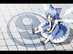  1girl blue_eyes blue_hair bow cirno fujy mary_janes revision ribbon shoes short_hair sitting solo touhou 