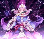  breasts bug butterfly cherry_blossoms covering_mouth fan folding_fan ginko_(nico) hat insect large_breasts pink_hair purple_eyes saigyouji_yuyuko sash short_hair solo touhou tree triangular_headpiece wide_sleeves 