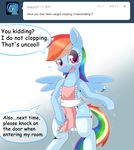  blush caught cutie_mark dialog dialogue english_text equine female friendship_is_magic hair looking_at_viewer mammal masturbation multi-colored_hair my_little_pony open_mouth oze pegasus pussy_juice rainbow_dash_(mlp) rainbow_hair ring socks solo standing text tumblr wings 