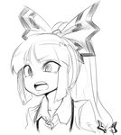  bad_id bad_pixiv_id bow face fujiwara_no_mokou greyscale hair_bow long_hair monochrome open_mouth simple_background solo space_jin touhou white_background 