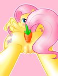  anal anal_insertion anal_penetration anus blue_eyes blush carrot carrot_dildo cutie_mark equine female feral fluttershy_(mlp) food_play friendship_is_magic fur hair horse improvised_dildo insertion looking_back mammal my_little_pony pegasus penetration pink_background pink_hair pinkieinprivate plain_background pony pussy solo wings yellow_fur 