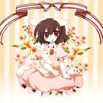  :o animal_ears brown_hair bunny bunny_ears carrot dress flower highres inaba_tewi open_mouth red_eyes s-s_(ss) short_hair solo touhou 