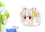  blue_hair blush bow cirno ex-keine fujiwara_no_mokou green_hair horns kamishirasawa_keine kokujuuji multiple_girls mushroom mushroomized sheep silver_hair touhou 