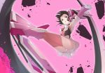  1girl armpits ass black_hair breasts mokutan_mmmm monowheel pink_eyes senki_zesshou_symphogear skirt small_breasts thighhighs tsukuyomi_shirabe twintails 