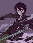  black_eyes black_hair fingerless_gloves gloves kirito male_focus shrie solo sword sword_art_online weapon 