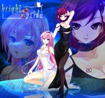  ahoge black_dress blue_eyes breasts brown_eyes brown_hair child-box dress hairband large_breasts long_hair looking_at_viewer megurine_luka meiko multiple_girls pantyhose pink_hair red_legwear short_hair smile vocaloid 