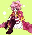  anya_alstreim boots cloak code_geass gloves hairband karezel knights_of_the_round_uniform pink_hair red_eyes short_hair shorts sitting solo thighhighs 