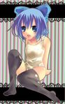  bad_id bad_pixiv_id blue_hair cirno lowres one-piece_swimsuit pochi-t ribbon short_hair socks solo swimsuit thighhighs touhou 