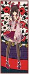  bangs brown_hair hakurei_reimu hanafuda legs long_hair midriff ribbon skirt socks solo thighhighs touhou unasaka_ryou 