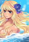  bad_id bad_pixiv_id blonde_hair blue_eyes breasts cleavage flower large_breasts long_hair macross macross_frontier masaki_(celesta) sheryl_nome solo water 