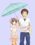  1girl casual hijiki_(hijikini) holding holding_umbrella kyon nagato_yuki shared_umbrella short_hair suzumiya_haruhi_no_yuuutsu umbrella 