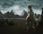  bad_id bad_pixiv_id boots cloud copyright_request hajime_(housennka) key landscape light male_focus mountain nature road scenery sky solo 