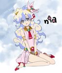  anzu_(pixiv) bad_id bad_pixiv_id cloud cloud_hair curly_hair dress high_heels long_hair nia_teppelin shoes sitting solo tengen_toppa_gurren_lagann wariza 